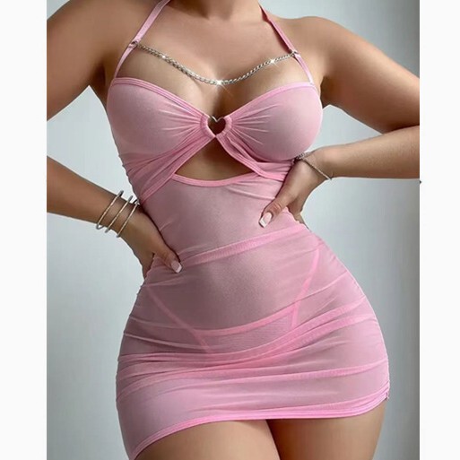 Cross-border thong chain lingerie, see-through sexy mesh foreign trade set, Amazon European and American women's nightgown Cross-border thong chain lingerie, see-through sexy mesh foreign trade set, Amazon European and American women's nightgown