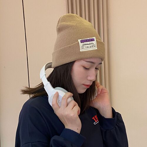 Pure Color Label Letter Couple Hat Outdoor Fashion Woolen Hat Cold Hat Versatile Autumn/Winter Warmth Korean Version Knitted Hat