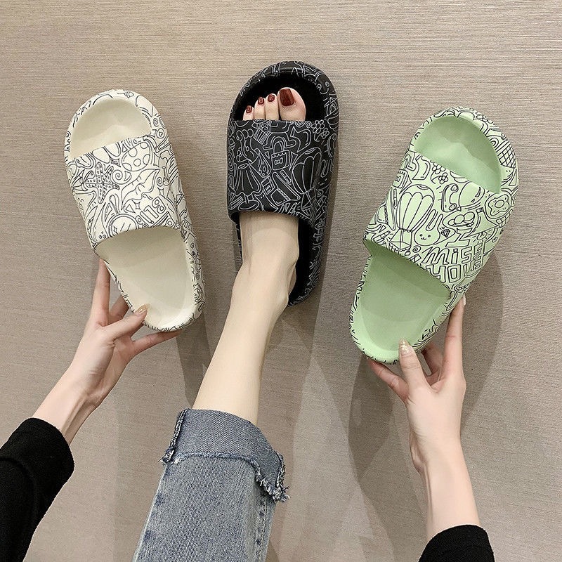 2021新款拖鞋网红ins凉拖鞋女时尚夏天外穿防滑厚底涂鸦沙滩鞋男