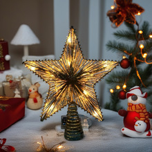 圣诞树顶星发光电池摆件灯棉线撒粉五角星商用布置圣诞节装饰品家