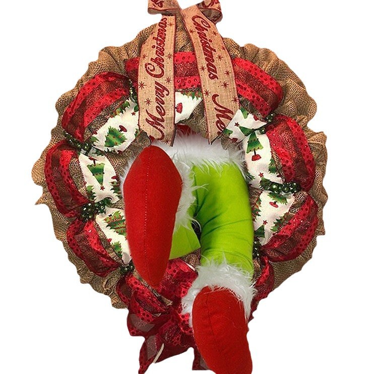 国境を越えた新しいグリーン奇クリスマス緑怪傑ぬいぐるみ緑毛怪人形花輪ぬいぐるみ|undefined