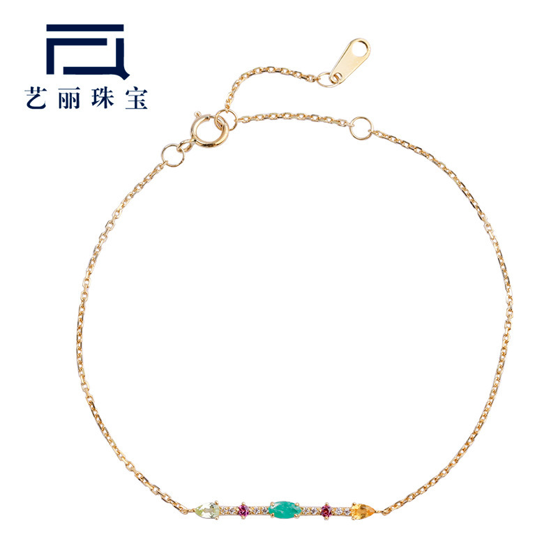 Yili Jewelry Japanese Style Light Luxury Retro Style 10K Gold Green Olive Red Pomegranate Bracelet Women's Elegant Temperament