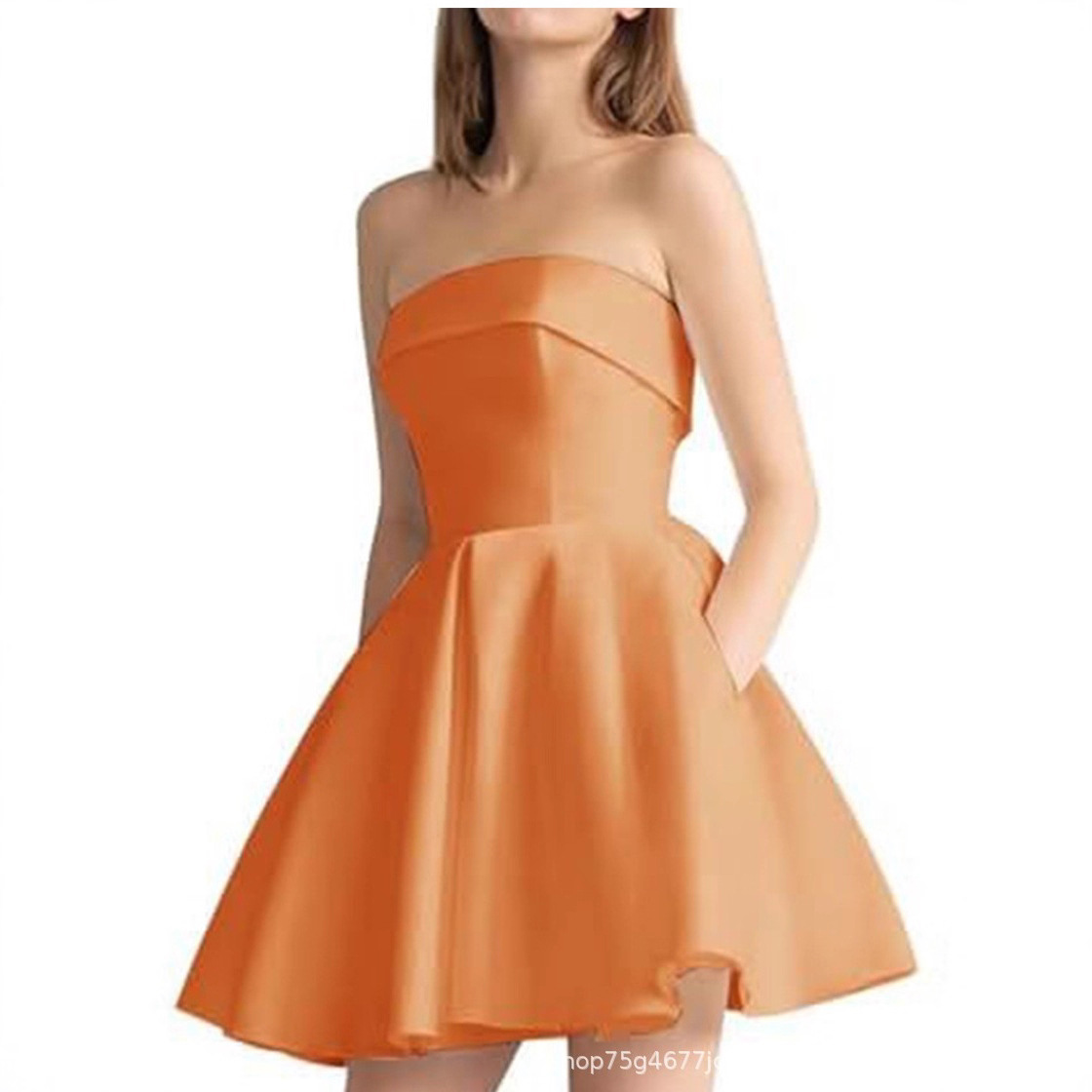 2025 New Amazon New Tube Top Dress Cross-Border Export Short Dress Satin Banquet Evening Dress