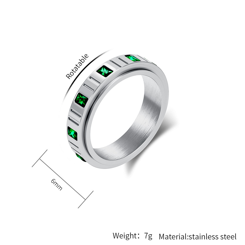 Unique Rotating Emerald Zircon Ring For Women In Titanium Steel_voghion.com
