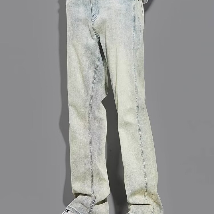 2024 Spring and Autumn New High Street Yellow Clay Scale Pantalones de trapeador de mezclilla elástica lavados de gran tamaño para hombres