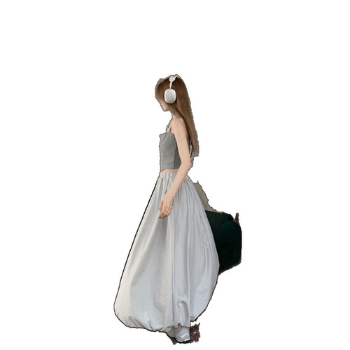 Japanese-style relaxed sporty-inspired loose bud-shaped skirt | Summer elastic high-waisted flared umbrella skirt | Long dress