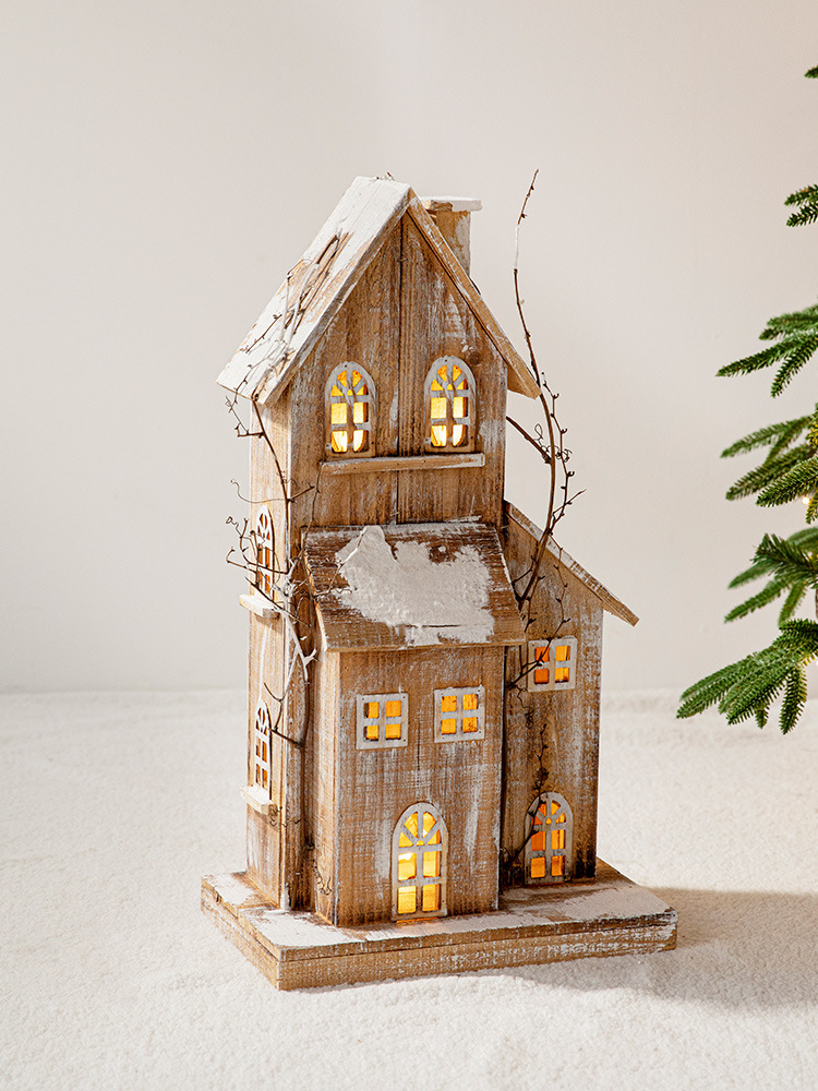 Hong Kong Heng Navidad nieve Casa decoraciones de Navidad Gran Hotel luminoso color viejo gran casa de madera diseño de escena de la ventana