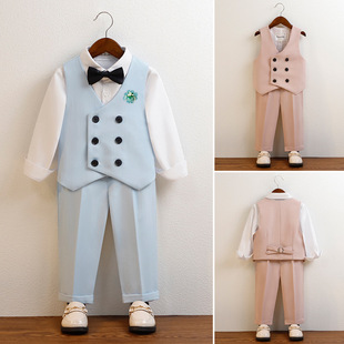 Children's Suits New Style Boys Korean Style Vest Suit Flower Girl Wedding Suit Baby First Birthday Photography Banquet Suit