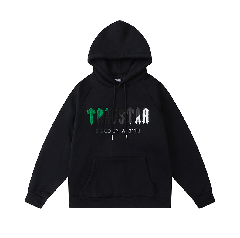 Trapstarタオル刺繍とベルベットの帽子付きガードルのジッパー付きズボンのカジュアルセット|undefined
