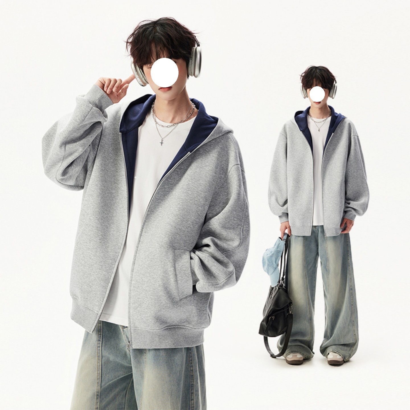 cleanfit撞色连帽卫衣男秋季潮牌美式高街宽松休闲情侣上衣外套