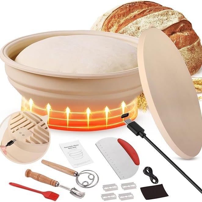 Heating Sourdough Bread Fermentation Basket Set, Electric Constant Temperature Silicone Dough Bowl, Sourdough Baking Supplies Heating Sourdough Bread Fermentation Basket Set, Electric Constant Temperature Silicone Dough Bowl, Sourdough Baking Supplies