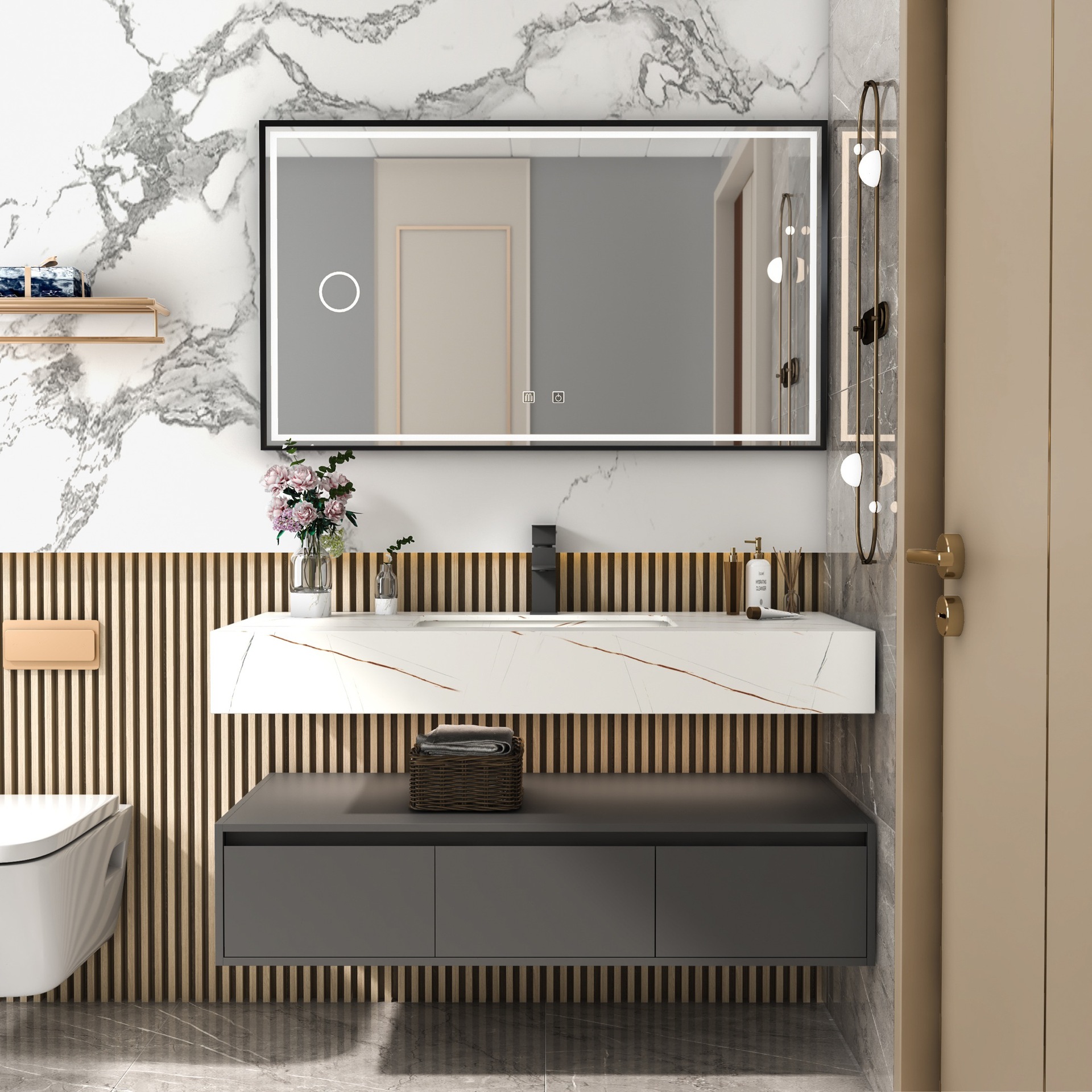 洗脸盆浴室柜组合简约现代卫生间卫浴吊柜镜柜洗手台岩板定制|ms