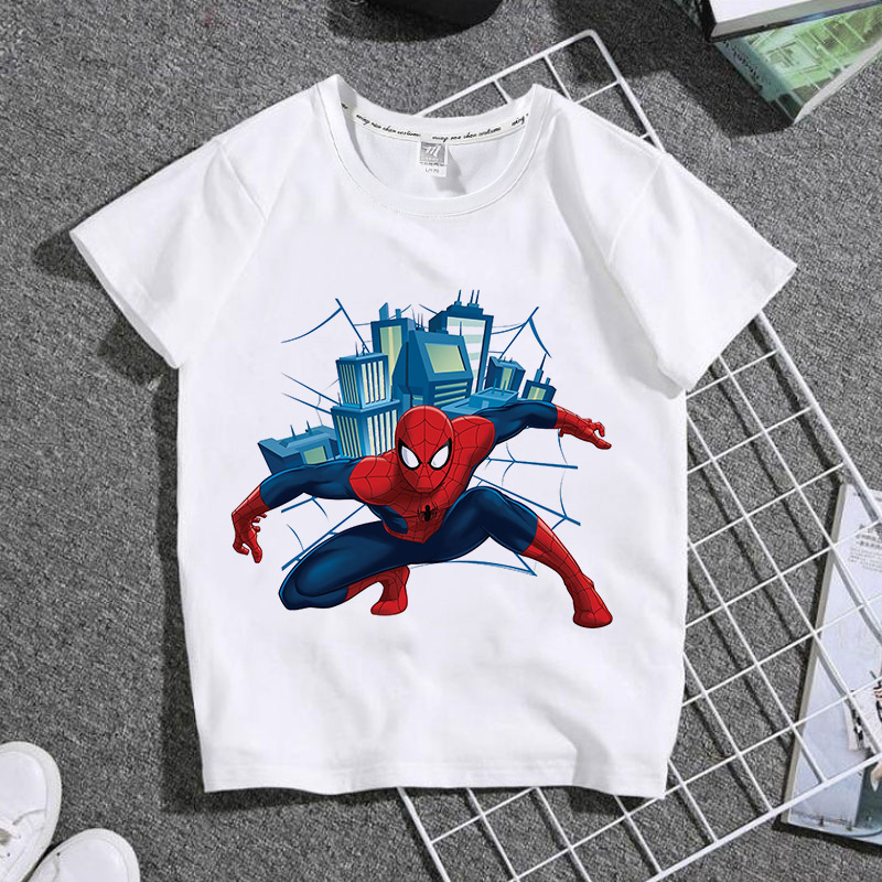 TT101 foreign trade hot summer children's clothing Spider-Man Superman hero cartoon men's and women's T-shirt round neck short sleeve