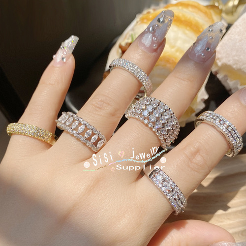 Sisi Hong Kong style live broadcast ring plated 18K small diamonds and stars, bright micro-paved zircon ring for women