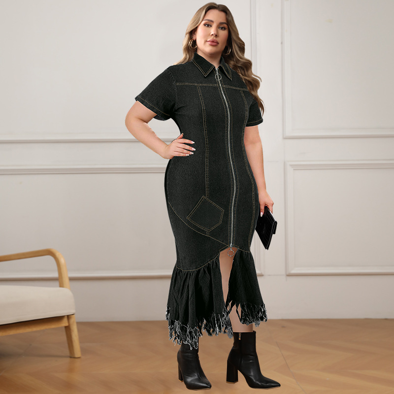 Women's Clothing Elegant Plus Size Women's Denim Dress Style Fashion For Formal & Casual For Women Striped Print Long_ecoleips.com
