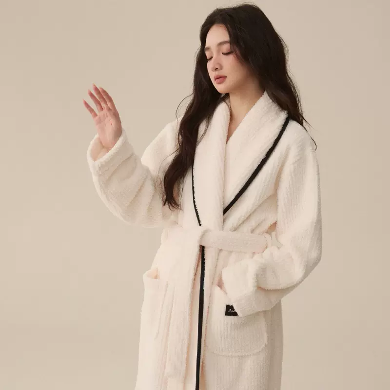 Демисезонный халат, коралловый бархат pijama, длинный зимний комплект, (Physicals), для любимого, увеличенная толщина