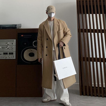 ASCLO韩版潮流男士毛呢大衣单排扣中长款休闲加厚保暖大衣ins质感