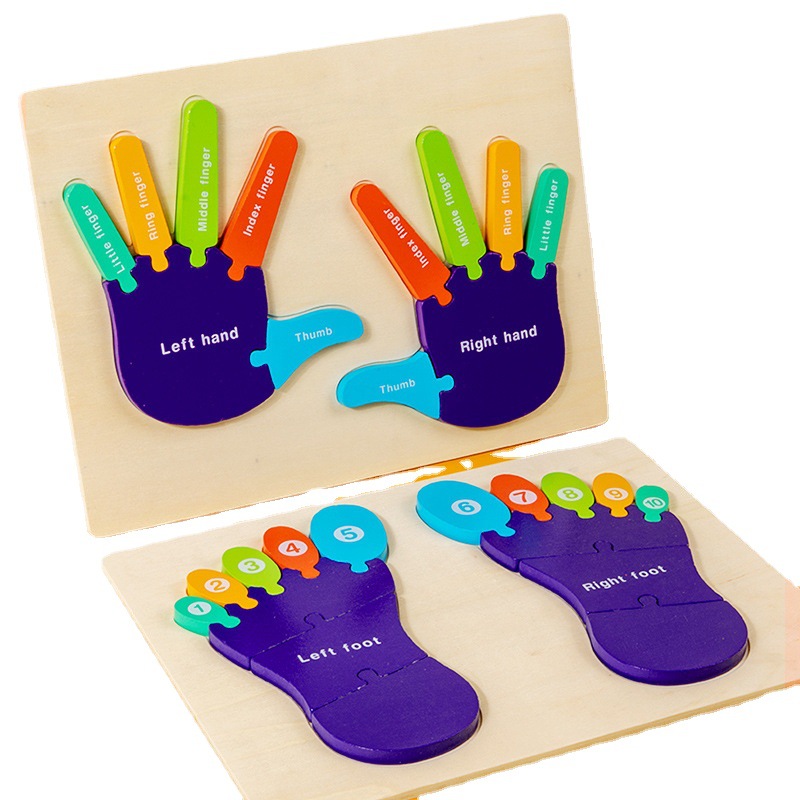 Los niños de Palma y pie rompecabezas cognitivo kindergarten forma educativa color digital cognitiva juguetes de madera