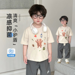 男児夏服子供用半袖tシャツ2025新作男児夏半袖上着5A抗菌涼感tシャツ潮