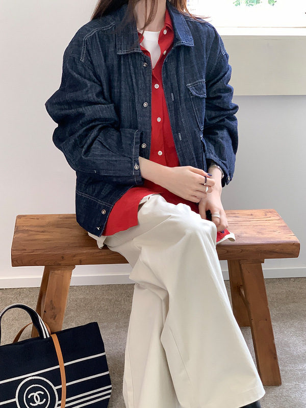 韩系设计感明线翻领牛仔外套女秋季新款宽松显瘦百搭长袖开衫上衣|undefined