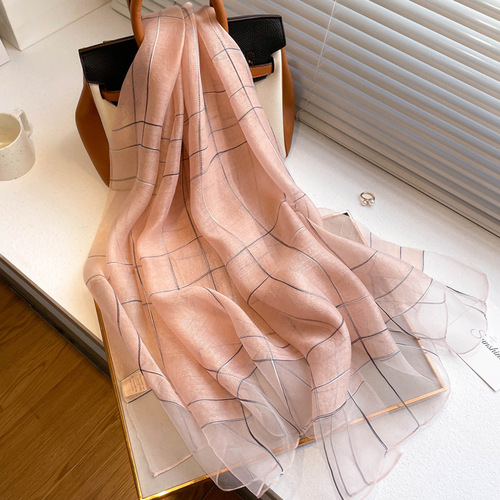 Korean simple pinstripe silk wool lightweight silk scarf long scarf solid color summer air conditioner outer shawl gauze scarf for women