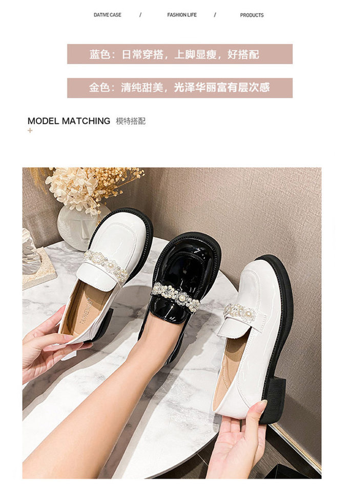 Giày Mary Jane nữ mũi tròn gót vuông gót 3–6 cm, giày lười da bóng cỡ lớn — Màu đen chi tiết 6