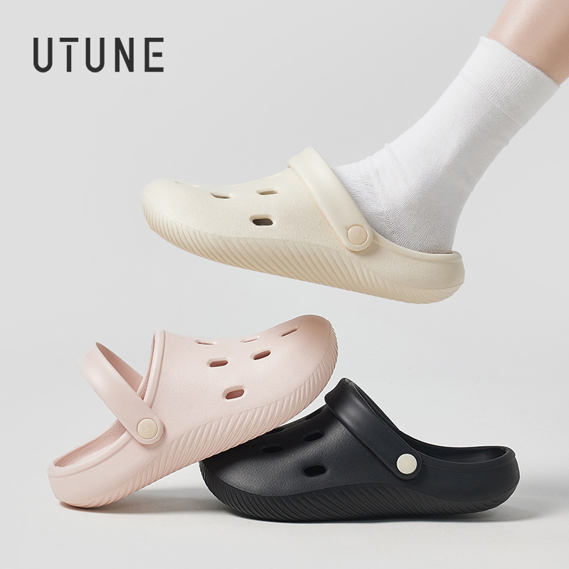 Superior Couple's Cave Shoes Women's Summer Slip-on Sandals for Outer Wear Non-slip Beach Shoes Soft-soled Baotou Slippers for Men