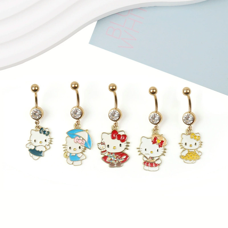 Amazon, хит продаж, новое кольцо для пупка из нержавеющей стали, подвеска KT в виде кошки, пирсинг для пупка, ювелирные изделия, кольцо для пупка, оптовая продажа