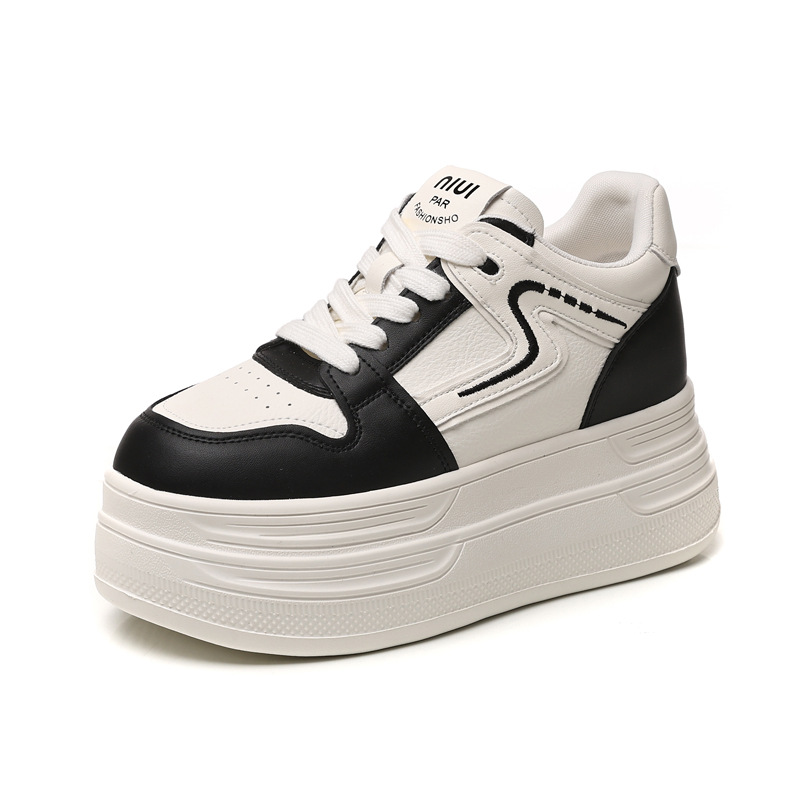 Giày sneaker nữ đế xuồng 8cm tăng chiều cao phong cách đa năng — đen