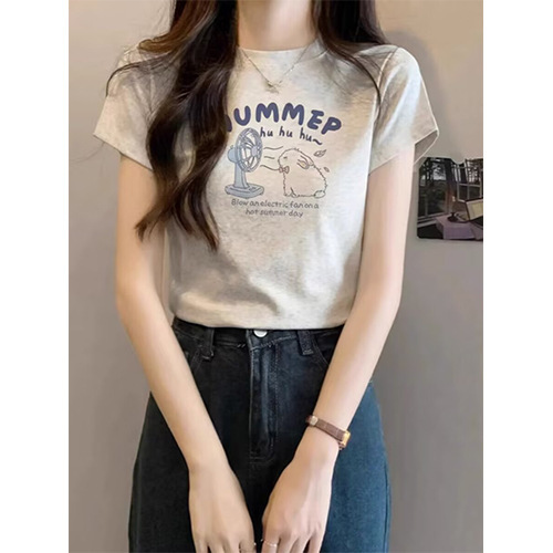 Basic Popular Style 40-Count Ribbed Pure Cotton Short-Sleeve T-Shirt for Women, Summer Design, Slim Fit, European Style Top Basic Popular Style 40-Count Ribbed Pure Cotton Short-Sleeve T-Shirt for Women, Summer Design, Slim Fit, European Style Top