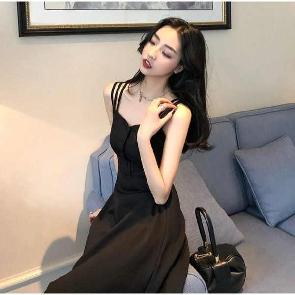 Sling dress Women's Summer 2024 Black Dress French Tea Break Vintage Platycodon Over-the-Knee Elegant Small Medium-Length Dress Sling dress Women's Summer 2024 Black Dress French Tea Break Vintage Platycodon Over-the-Knee Elegant Small Medium-Length Dress