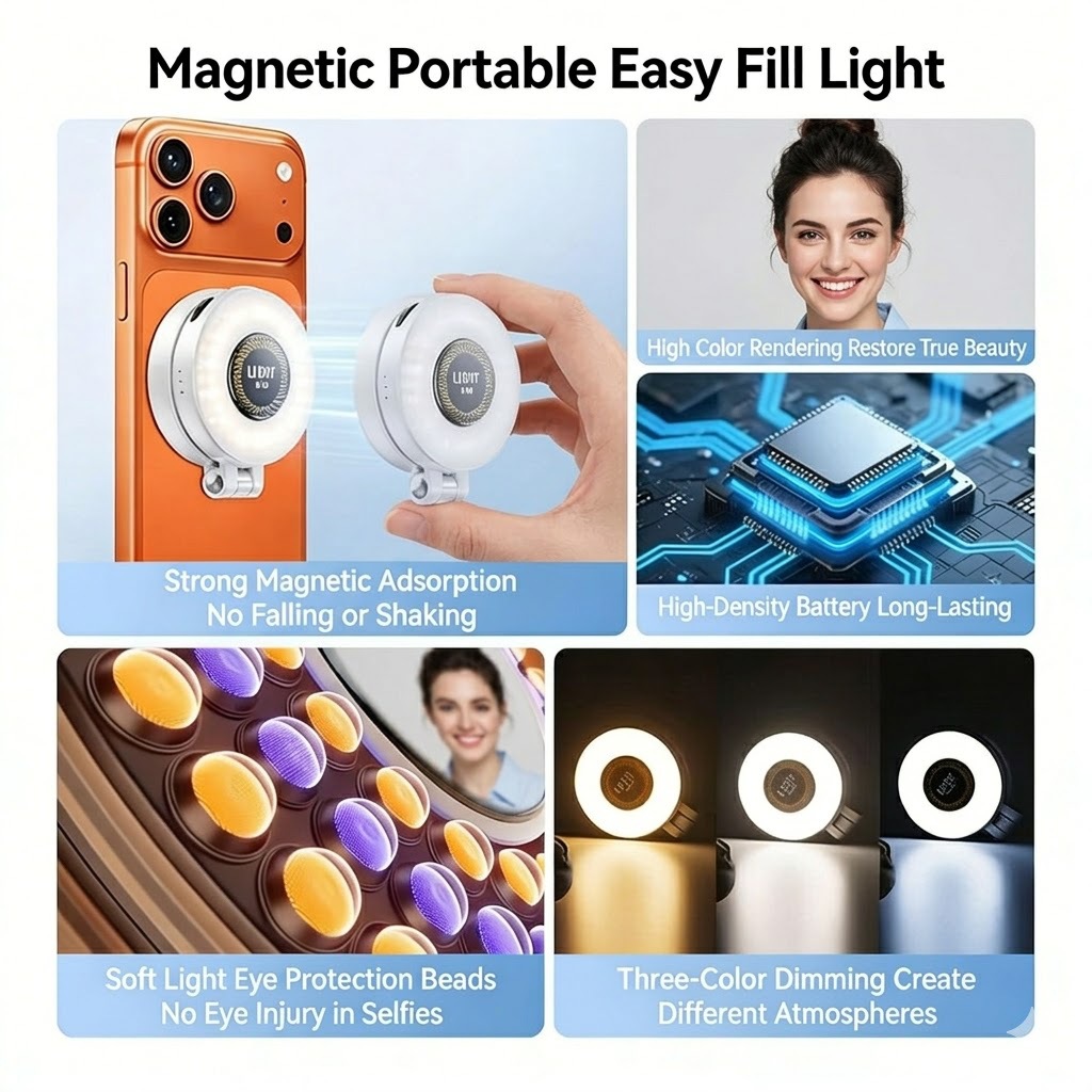 Fotografía portátil foto teléfono móvil iluminación de relleno de larga duración tipo absorción plegable LED transmisión en vivo luz de belleza image 4