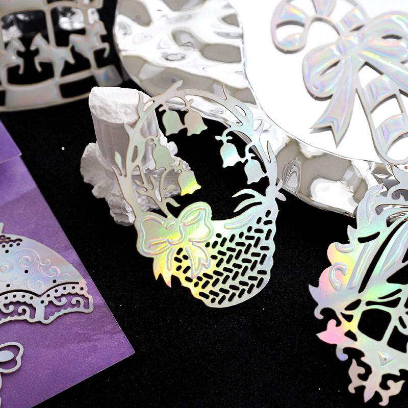 Pegatinas de tarjetas rígidas en relieve de papel hueco Silver Moon Dreamland serie retro tela de mano DIY material de decoración pegatinas