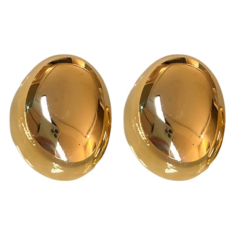 Oro real electrochapado aguja de plata geométrica oval pendientes de frijol pendientes elegantes de aleación pendientes de moda europea y americana al por mayor