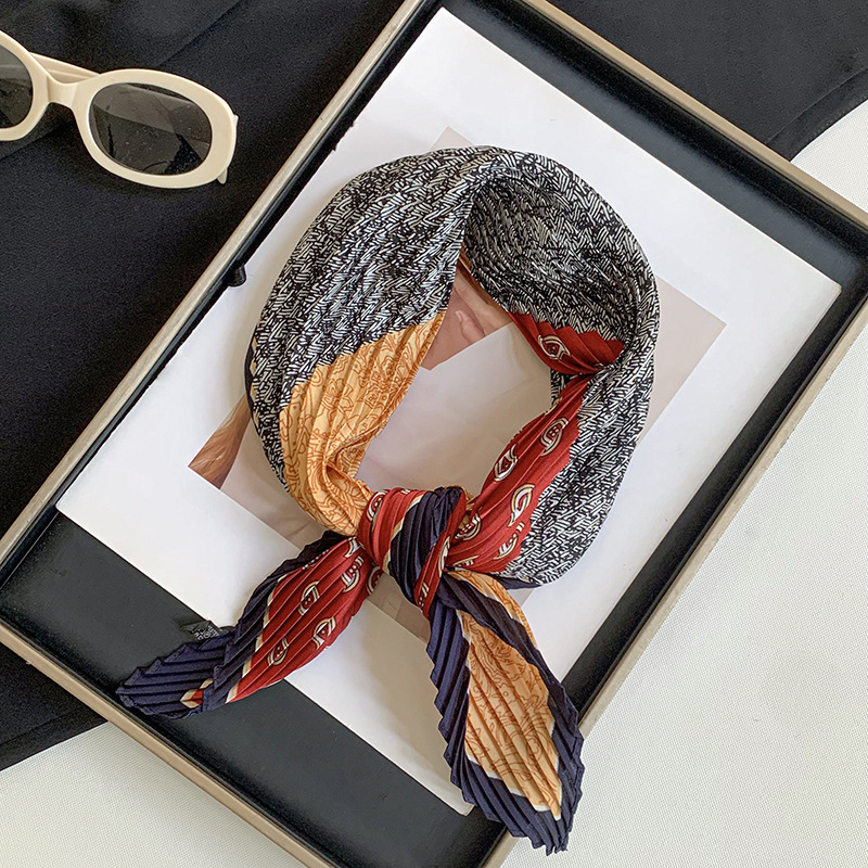 プリーツシルクスカーフ、ハイエンド、新しいカシューファッション、多用途の装飾、プロの小さなスカーフ、パーソナライズされた菱形シルクスカーフショール|undefined