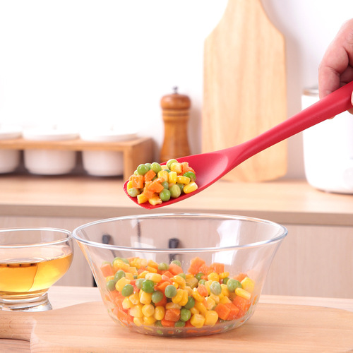High temperature resistant and insulated silicone kitchenware integrated kitchen cooking spoon tool mixing spoon anti-scalding spatula salad more