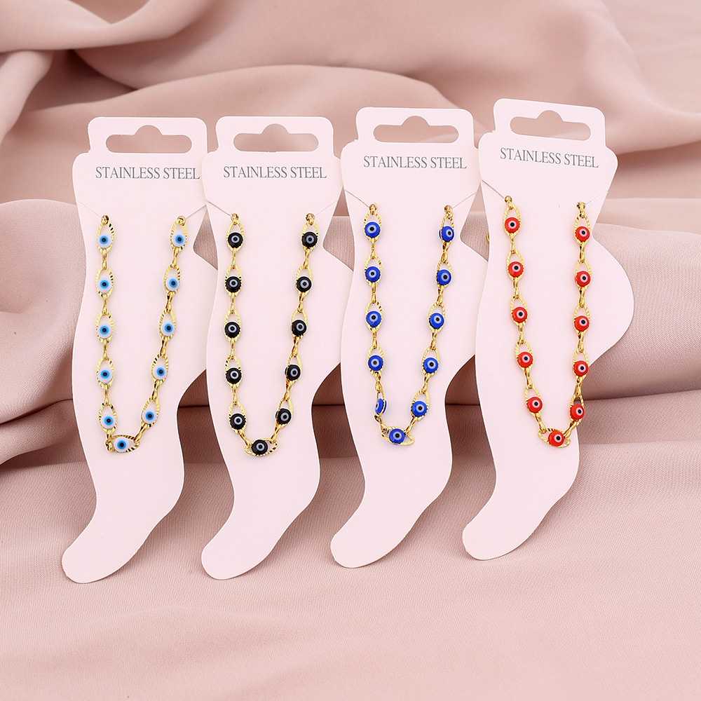 Cross-border best-selling summer fashion versatile couple titanium steel ankle chain for girls, high-end oil drop eye ankle chain accessory