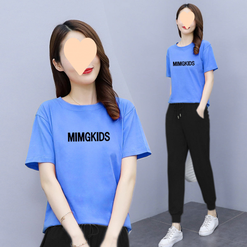 夏季运动套装女短袖长裤2025新款时尚宽松跑步减龄显瘦休闲两件套|undefined