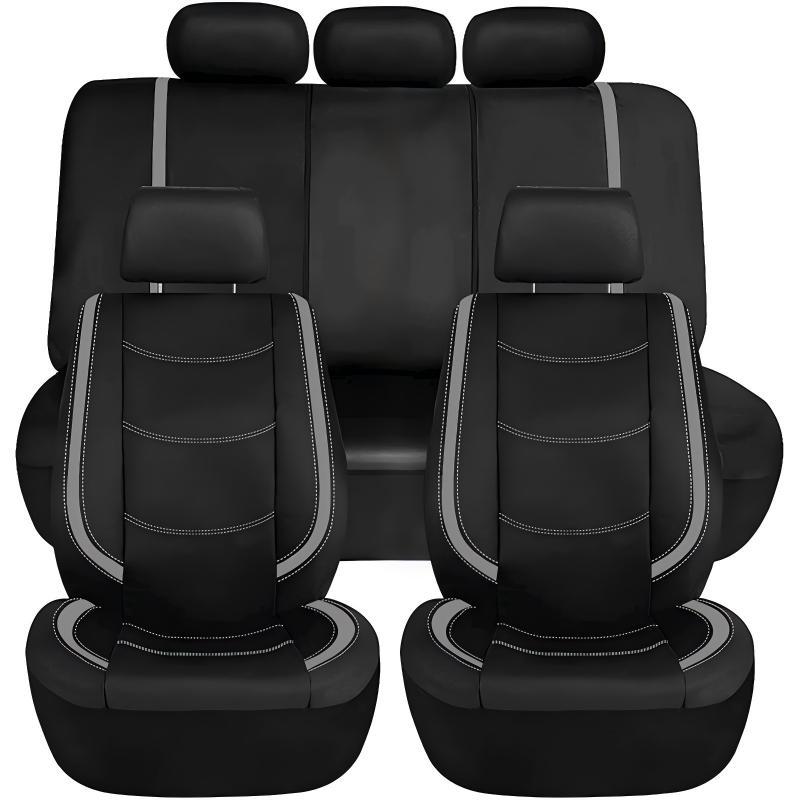 Pu Leather Car Seat Cover, Suitable for All Seasons, Five-Seater Full-Cover Seat Cover, Black Color-Blocking Fashion Style