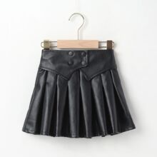 女童秋冬半身裙皮裙短裙小女孩时髦蓬蓬裙半截裙儿童款黑色