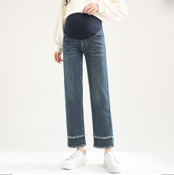 [Loss Clearance] Pregnant Women's Pants Spring and Autumn Wear Nine-point Straight Tube Smoke Tube Jeans Autumn Pants