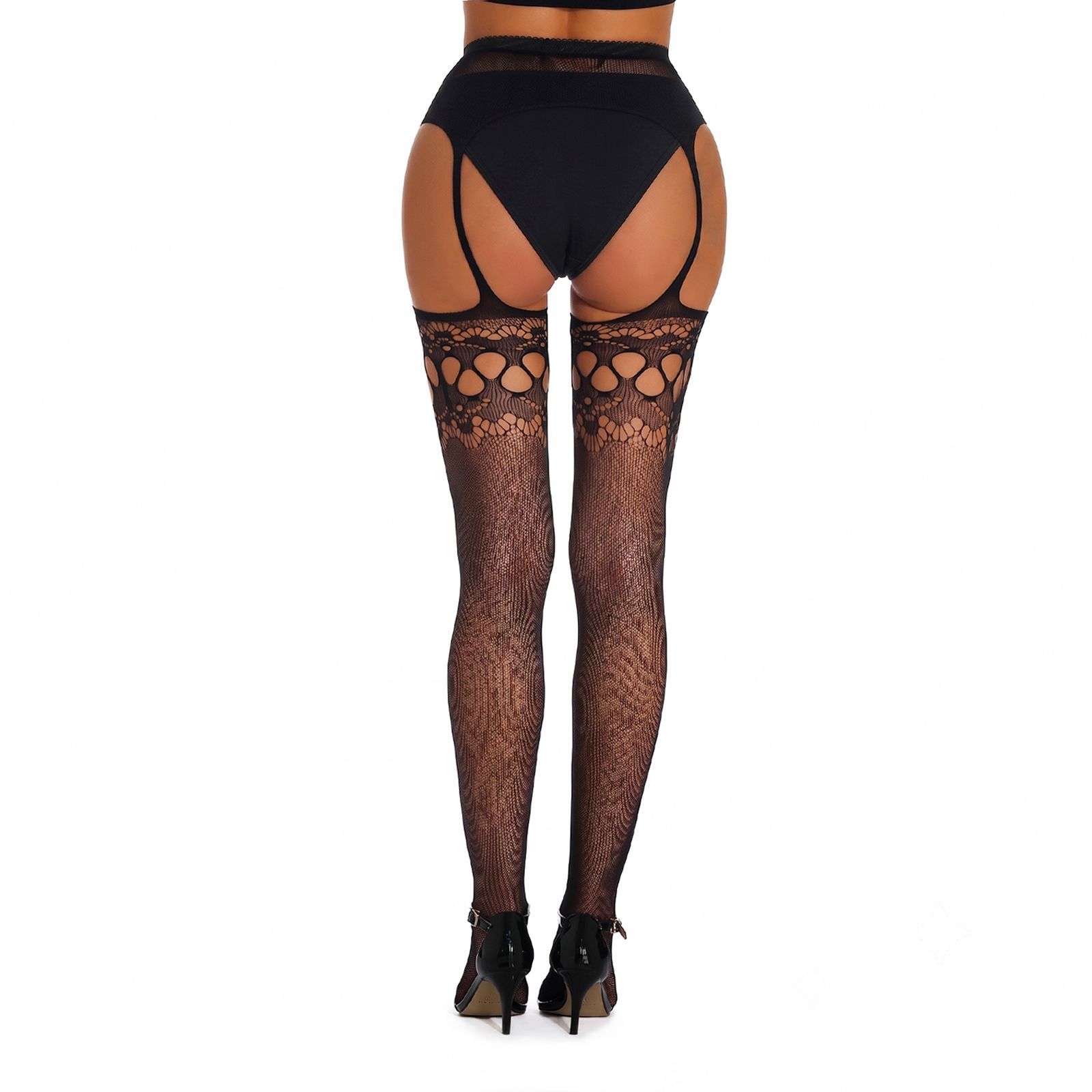 Europa y América transfronterizas calcetines femeninas delgadas Jacquard hueco encaje red de pesca calcetines integradas calcetines de cabina