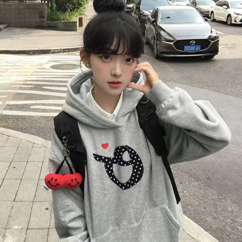 Hooded Gray Casual Sweatshirt for Men and Women Autumn and Winter 2025 New Velvet Loose Vibe Top