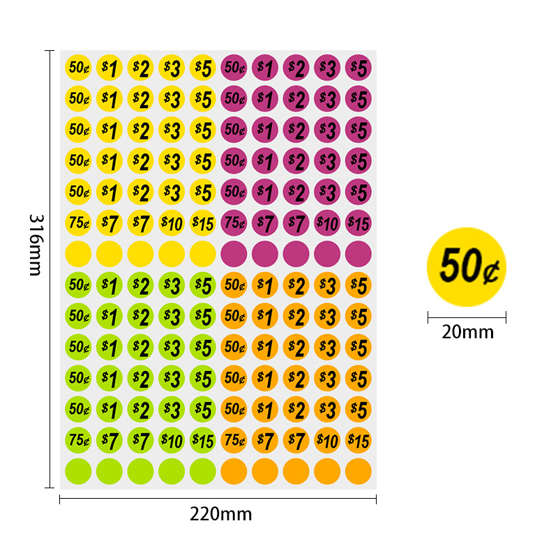 Color mall price sticker round digital sticker euro dollar commodity price digital label sticker