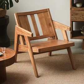 老榆木休闲椅实木单人靠背扶手椅民宿家用复古木制椅阳台酒店餐椅