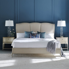 American simple bedroom champagne color solid wood bed modern luxury fabric princess bed soft package internet celebrity double wedding bed 