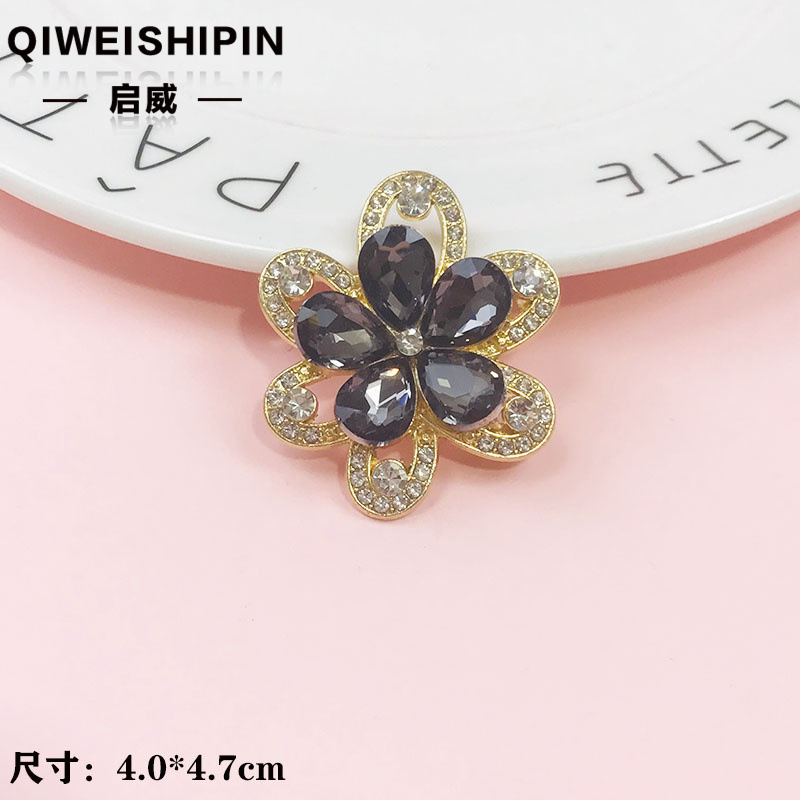 启威长方形花盘珍珠钻五角diy材料 水钻扣鞋包包花配饰  合金配件|undefined
