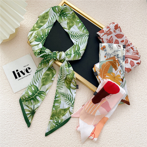 New style small silk scarf hairband for women in spring, autumn and summer, Internet celebrity thin long streamer ribbon bow headdress