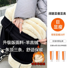 特厚羊羔绒运动裤女秋冬外穿新款休闲垂感宽松显瘦加绒阔腿保暖裤