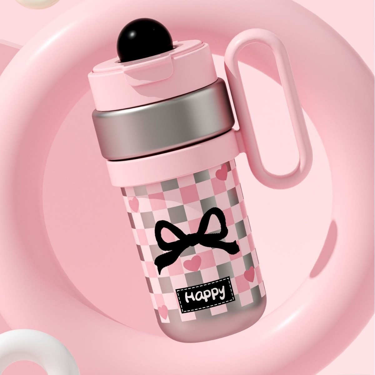 Taza de aislamiento térmico de gran capacidad para niñas de alto valor facial hermosa taza de agua doble de gran capacidad portátil de dibujos animados mango taza sin